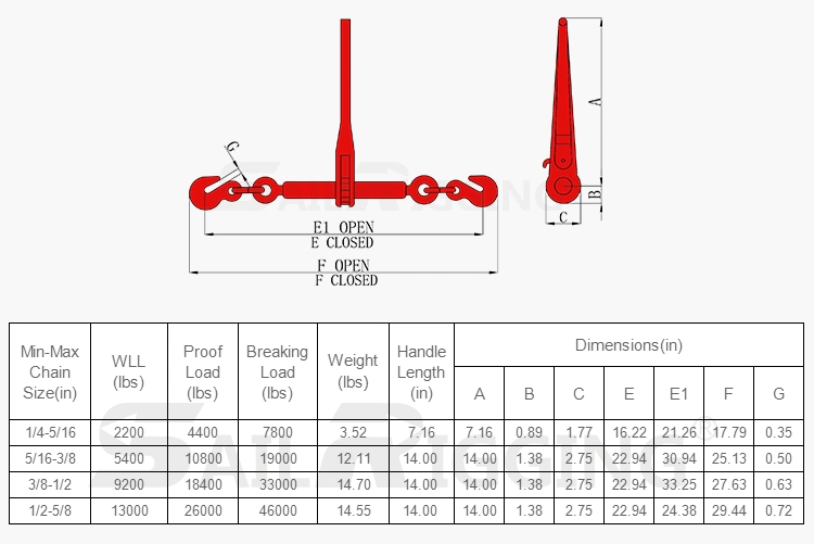 G80 Standard Us Type Drop Forged Chain Ratchet Load Binder