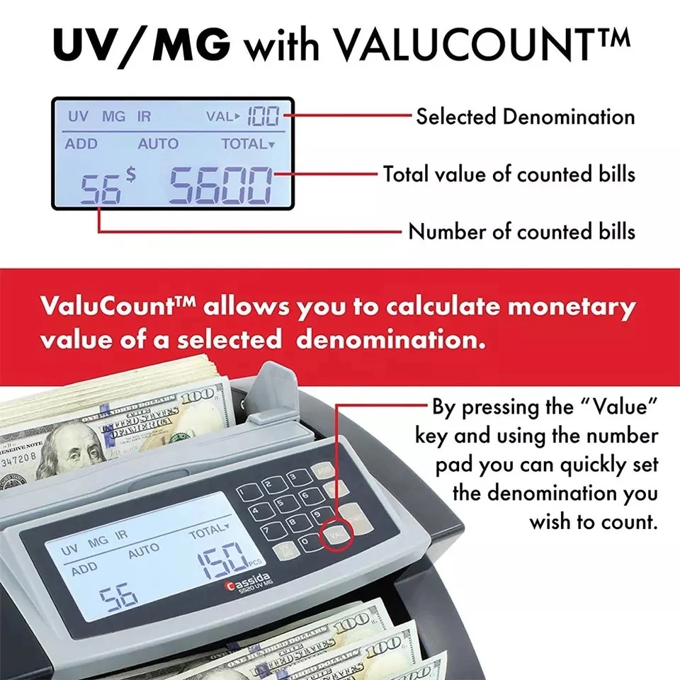 Top Loading Dual Cis Money Detector Mix Value Bill Counter Cash Money Counting Machine