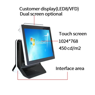 2020 Professionale Made in China Grande Win7 J1900 15 pollici All in One Touch Screen Sistema POS per registratore di cassa al dettaglio